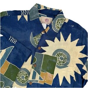 The Territory Ahead Shirt Mens XL Blue Button Up Loud Abstract Camp Vintage